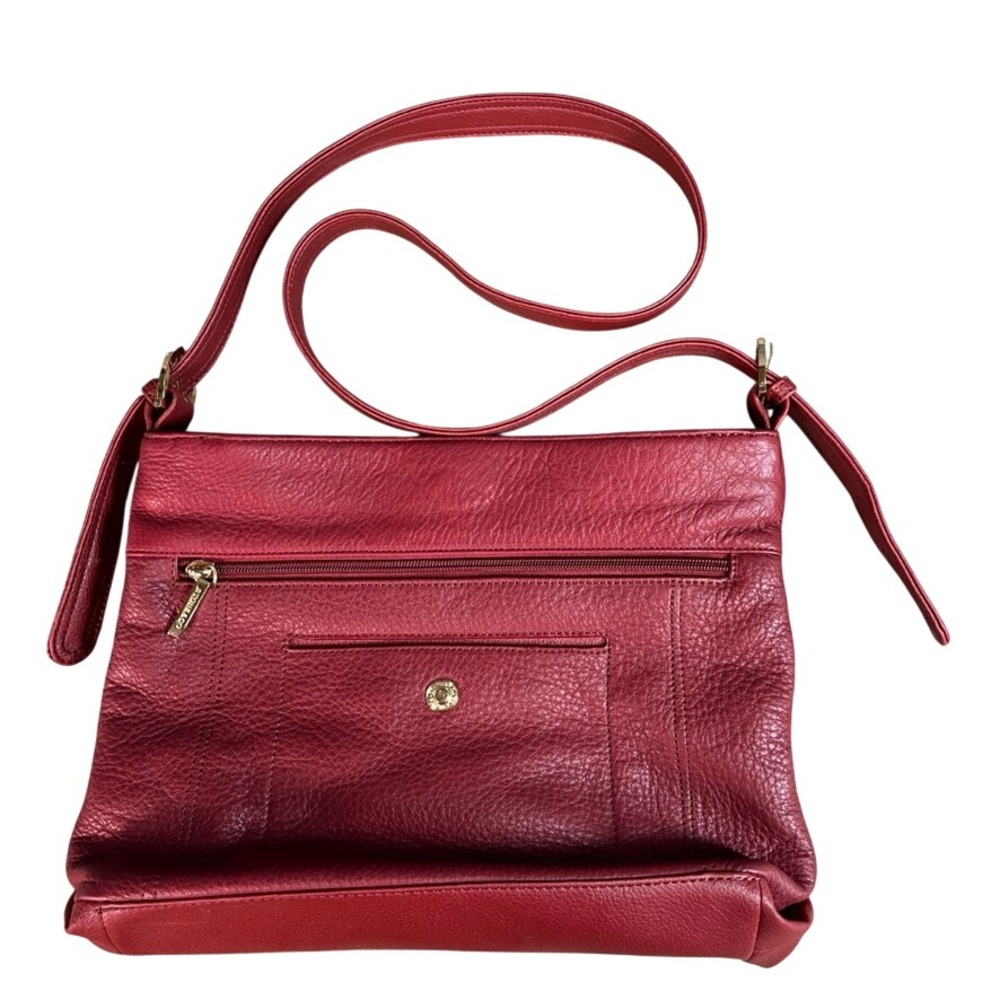 Stone & Co Red Pebbled Leather Crossbody Bag Gold Hardware Multi Pocket Everyday